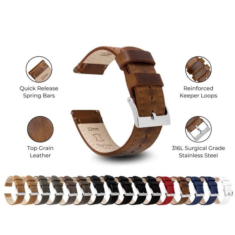 BARTON WATCH BANDS Quick Release Top Grain Leather Watch Band Strap, Caramel Tan Leather, 18mm - Image 4